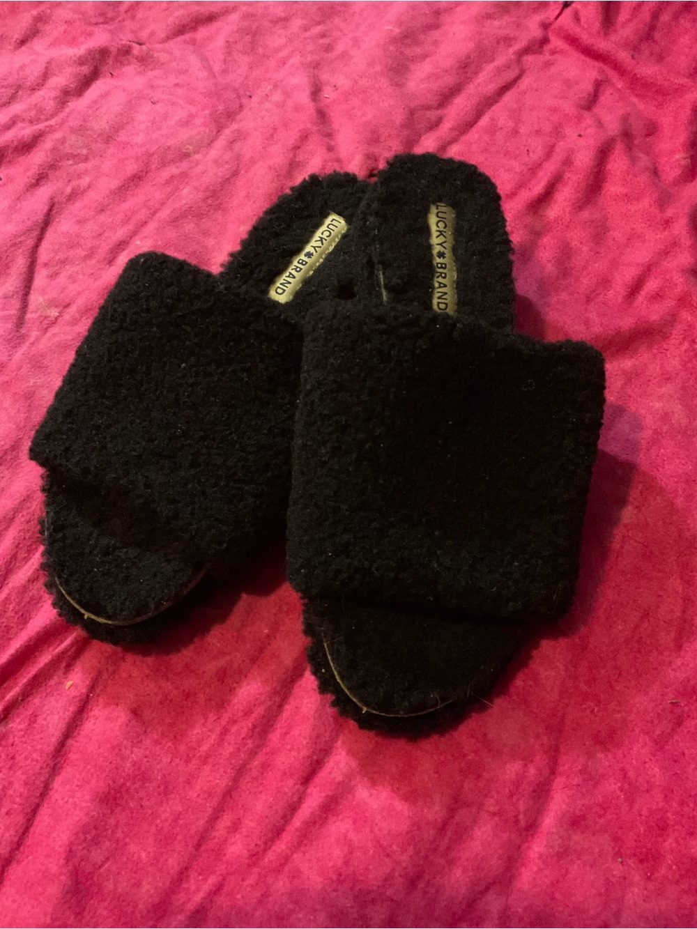 Lucky Brand Black Faux-Shearling Slide Sandals